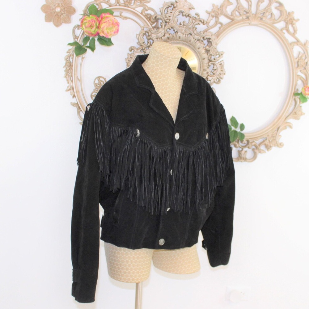 Vintage Jacket Size S Black Fringe by Beyond Leather